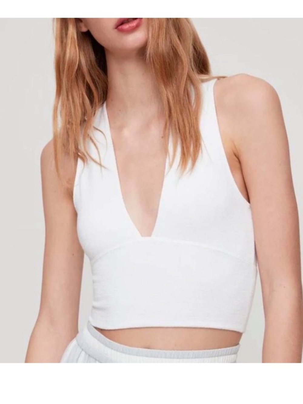 Wilfred White V-Neck Ribbed Cropped Tank